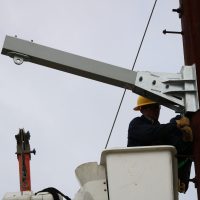 EKPC Davit install grey lineman bucket steel pole
